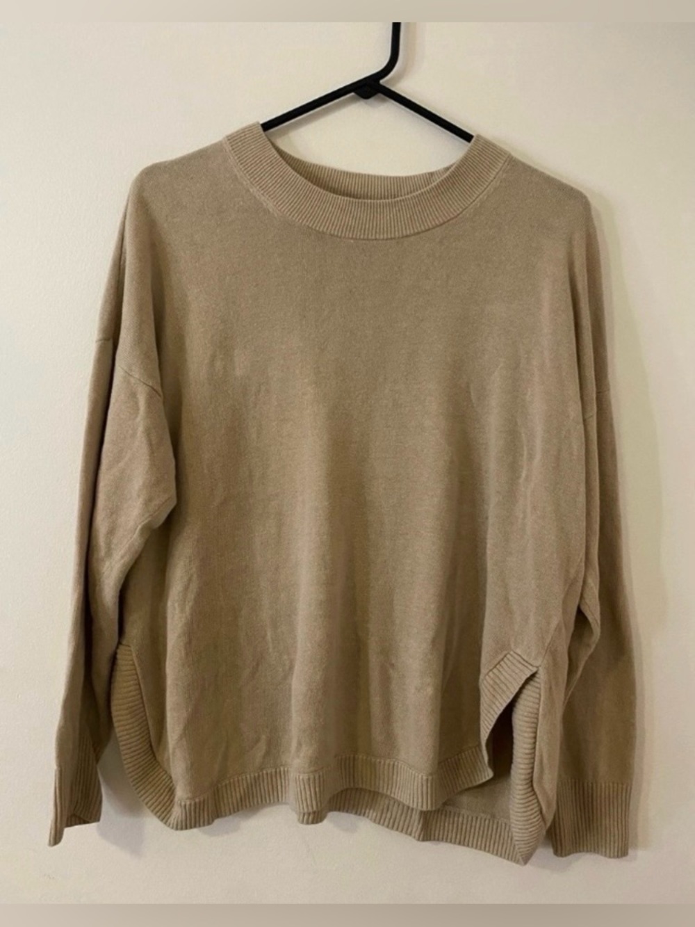 J. Crew Linen Blend Minimalist Scoop Crewneck Sweater in Beige Size Medium